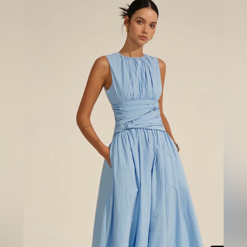 Commense NWT Rushed Waist Maxi Dress Light Yellow size small - Picture 4 of 9